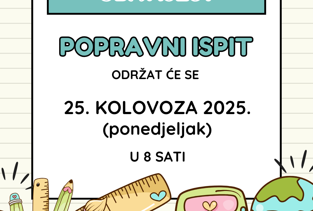 Obavijest o održavanju popravnog ispita